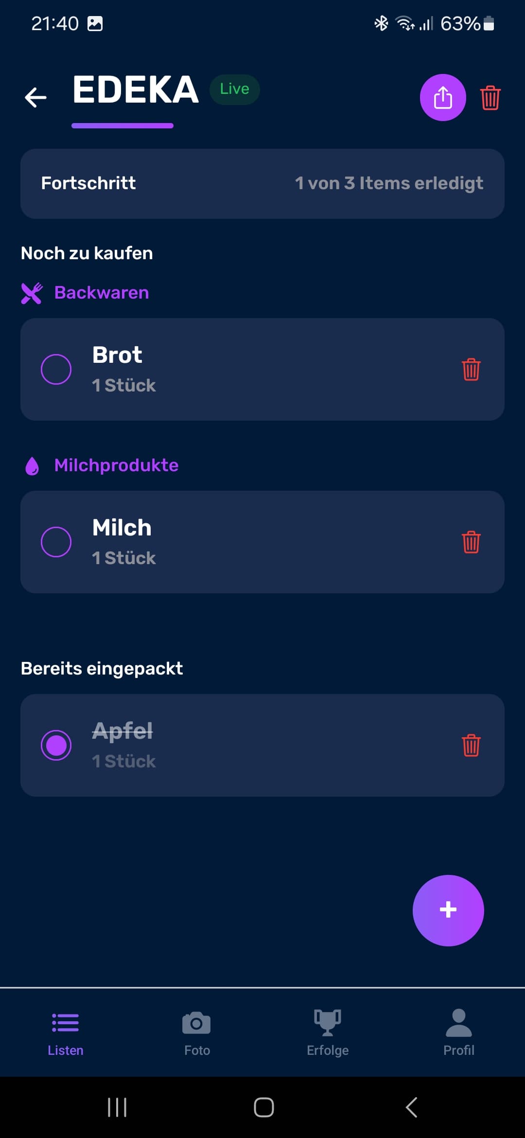 korbklick Einkaufsliste